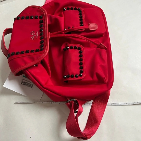 V 1969 Italia Bright Red Fabric Nylon Studded Backpack Bag NWT Medium Purse - Picture 6 of 7